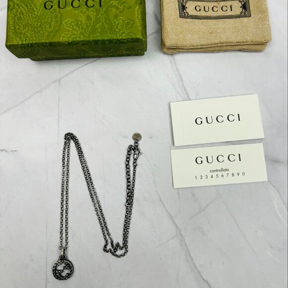 GUCCI Interlocking G Pendant Chain Necklace in Aged Silver—20” | MSRP $499 - Picture 1 of 8